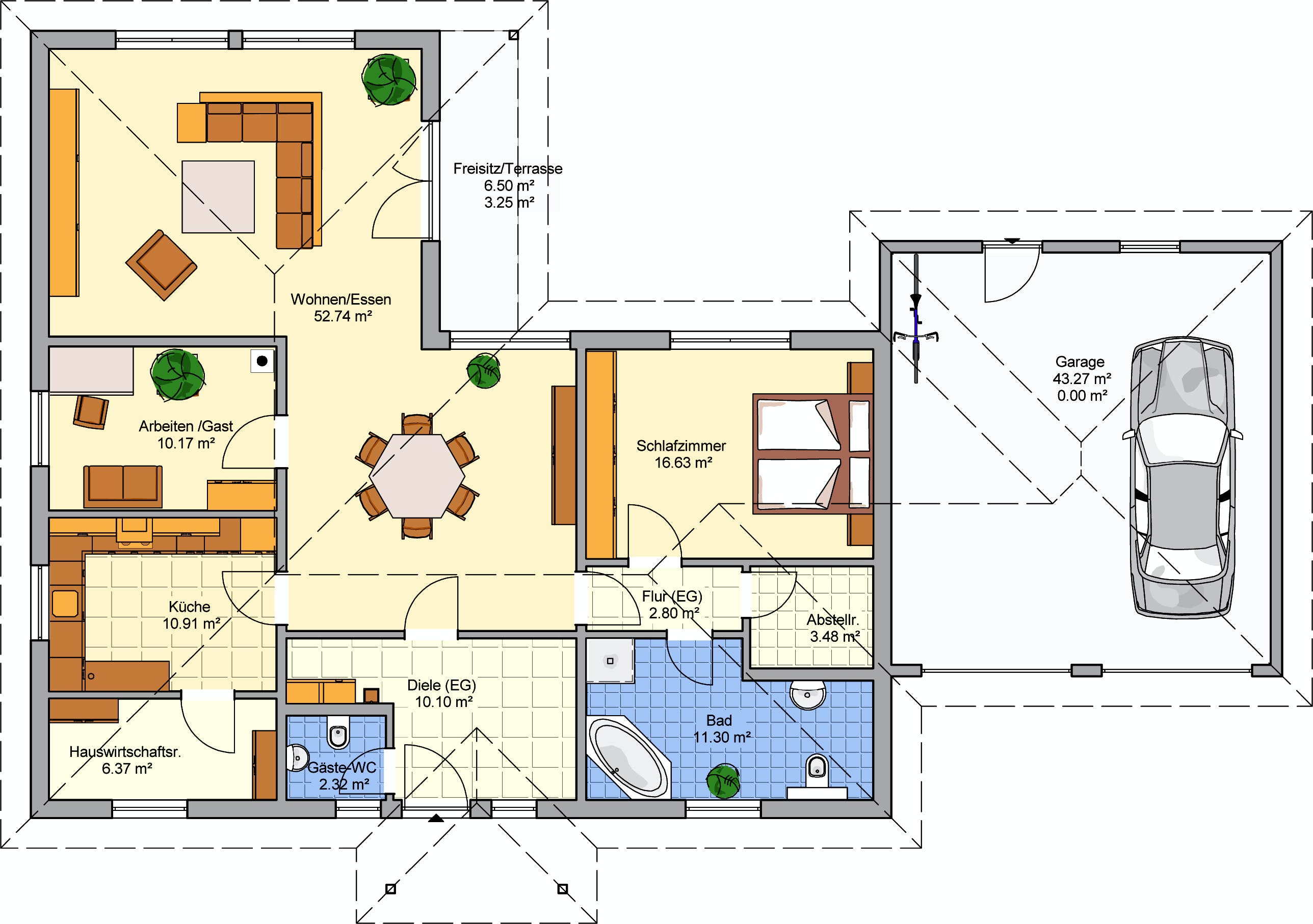 Fertighaus Pli von FINGERHUT-HAUS Schlüsselfertig ab 407688€, Bungalow Grundriss 1