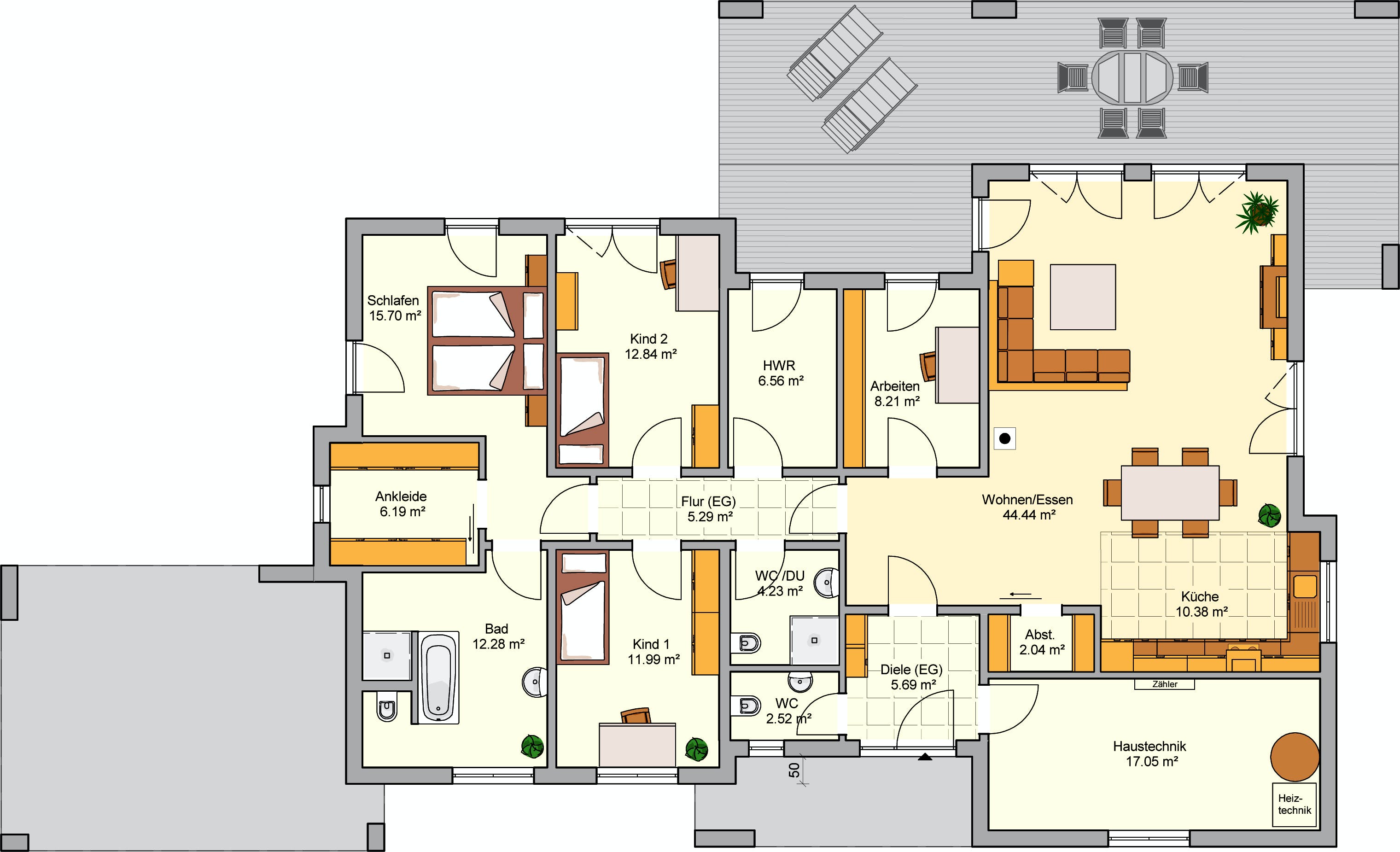 Fertighaus Karibio von FINGERHUT-HAUS Schlüsselfertig ab 573548€, Bungalow Grundriss 1