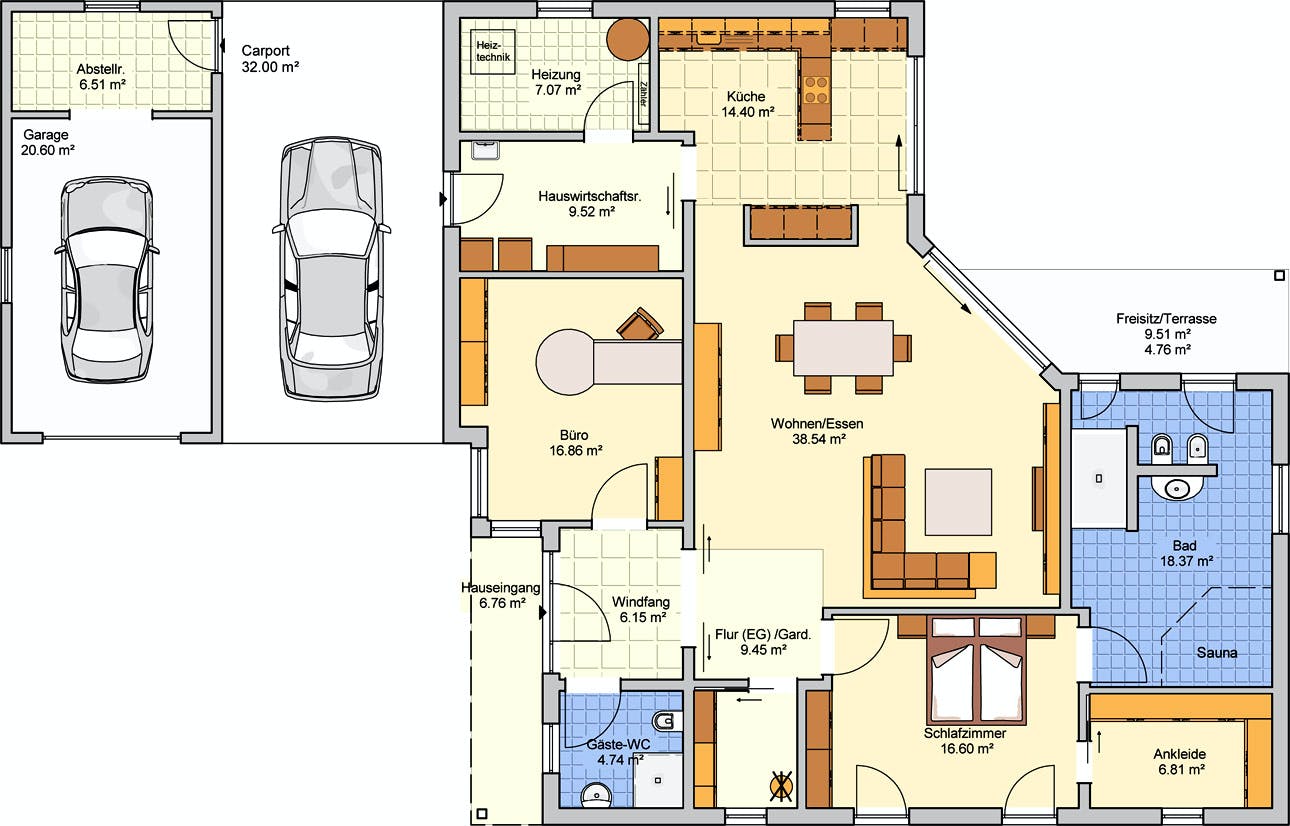 Fertighaus Cilia von FINGERHUT-HAUS Schlüsselfertig ab 483478€, Bungalow Grundriss 1