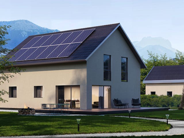 Fertighaus Bestseller Family 140 von BoHolz Haus Schlüsselfertig ab 415759€, Satteldach-Klassiker Außenansicht 1
