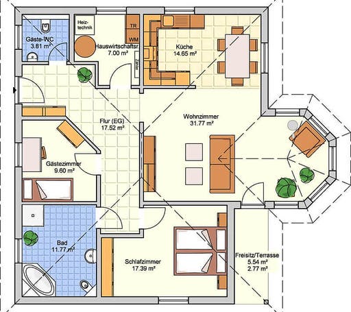 Fertighaus Libereco von FINGERHUT-HAUS Schlüsselfertig ab 406267€, Bungalow Grundriss 1