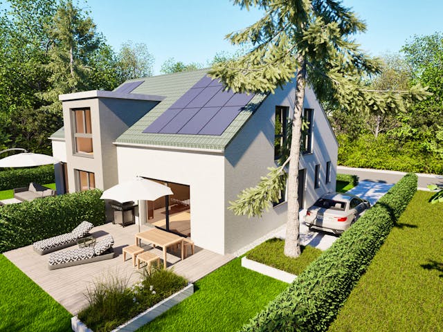 Massivhaus Entwurf PR152/58 von FAVORIT Massivhaus, Satteldach-Klassiker Außenansicht 1