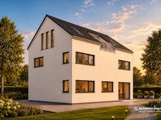 Fertighaus Einfamilienhaus Premium 210 von Naturholzhaus Bayern, Satteldach-Klassiker Außenansicht 1
