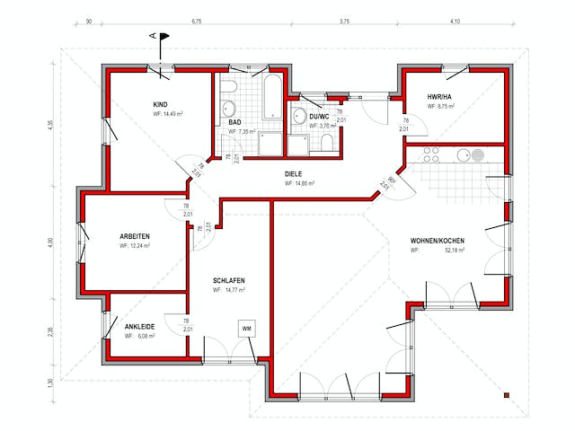 Massivhaus BK Bau-Konzept B600 (inacitve) von BK Bau-Konzept Schlüsselfertig ab 219900€, Bungalow Grundriss 1