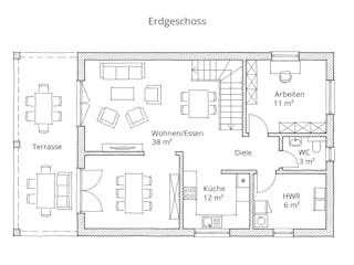 Massivhaus Eineinhalbgeschosser 140/150 von Ever Energy Home, Satteldach-Klassiker Grundriss 1