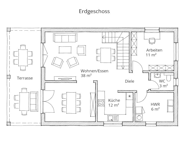 Massivhaus Eineinhalbgeschosser 140/150 von Ever Energy Home, Satteldach-Klassiker Grundriss 1