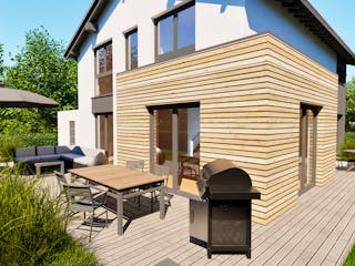 Massivhaus Entwurf SL157 von FAVORIT Massivhaus Schlüsselfertig ab 384834€, Satteldach-Klassiker Außenansicht 2