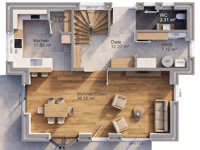 Massivhaus Pult 142 von AMR-Wohnbau Schlüsselfertig ab 332000€, Pultdachhaus Grundriss 1