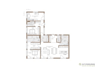 Fertighaus Einfamilienhaus Premium 155 von Naturholzhaus Bayern, Pultdachhaus Grundriss 1