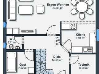 Fertighaus Balance 100 von WeberHaus Schlüsselfertig ab 234882€, Satteldach-Klassiker Grundriss 1