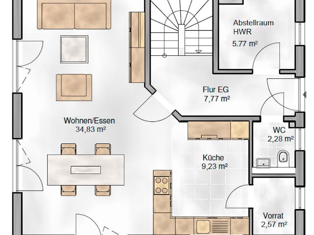 Massivhaus Einfamilienhaus Bozen von BauArt Massivbau, Satteldach-Klassiker Grundriss 1