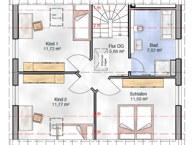 Massivhaus Einfamilienhaus Bozen von BauArt Massivbau, Satteldach-Klassiker Grundriss 2