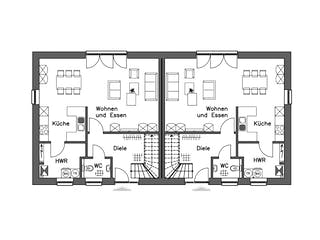 Massivhaus Doppelhaus DH 110 Basis von Baudirekt, Satteldach-Klassiker Grundriss 1