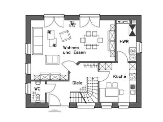 Massivhaus Einfamilienhaus EH125 Basis von Baudirekt, Satteldach-Klassiker Grundriss 1