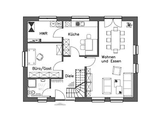 Massivhaus Einfamilienhaus EH155 Basis von Baudirekt, Satteldach-Klassiker Grundriss 1