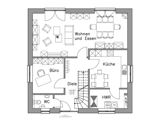 Massivhaus Stadtvilla SV140 Basis von Baudirekt, Stadtvilla Grundriss 1