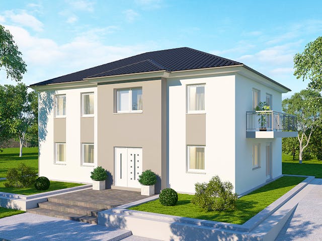 Massivhaus Zweifamilienhaus ZH185 Basis von Baudirekt, Stadtvilla Außenansicht 1
