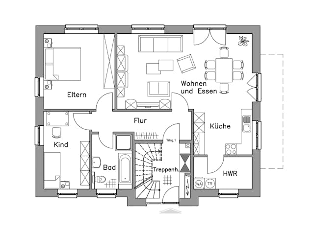 Massivhaus Zweifamilienhaus ZH185 Basis von Baudirekt, Stadtvilla Grundriss 1 Massivhaus Zweifamilienhaus ZH185 Basis von Baudirekt, Stadtvilla Grundriss 1