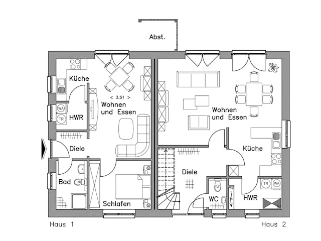 Massivhaus Zweifamilienhaus ZH200 Basis von Baudirekt, Satteldach-Klassiker Grundriss 1