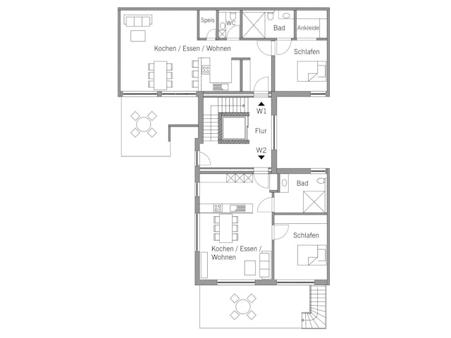 Fertighaus Mehrfamilienhaus Geske von Bau-Fritz - Mehrfamilienhäuser Schlüsselfertig ab 1710000€, Cubushaus Grundriss 1
