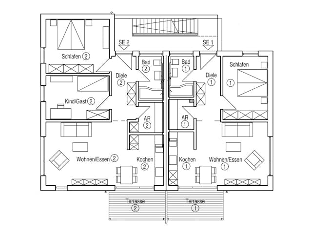 Fertighaus Mehrfamilienhaus Münch von Bau-Fritz - Mehrfamilienhäuser Schlüsselfertig ab 1015000€, Pultdachhaus Grundriss 1 Fertighaus Mehrfamilienhaus Münch von Bau-Fritz - Mehrfamilienhäuser Schlüsselfertig ab 1015000€, Pultdachhaus Grundriss 1