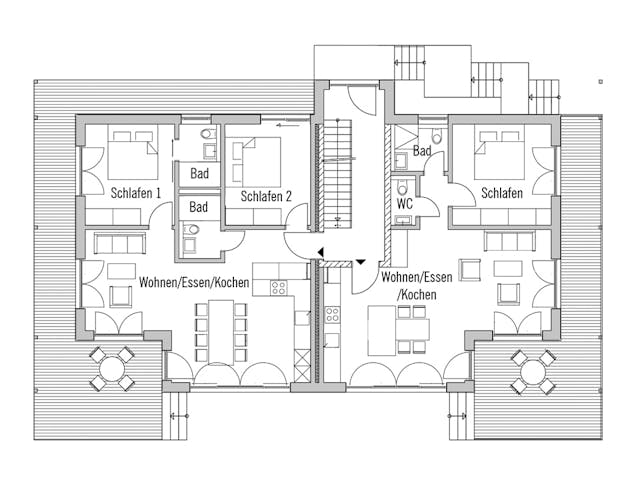 Fertighaus Mehrfamilienhaus Valfontana von Bau-Fritz - Mehrfamilienhäuser Schlüsselfertig ab 1290000€, Grundriss 1 Fertighaus Mehrfamilienhaus Valfontana von Bau-Fritz - Mehrfamilienhäuser Schlüsselfertig ab 1290000€, Grundriss 1