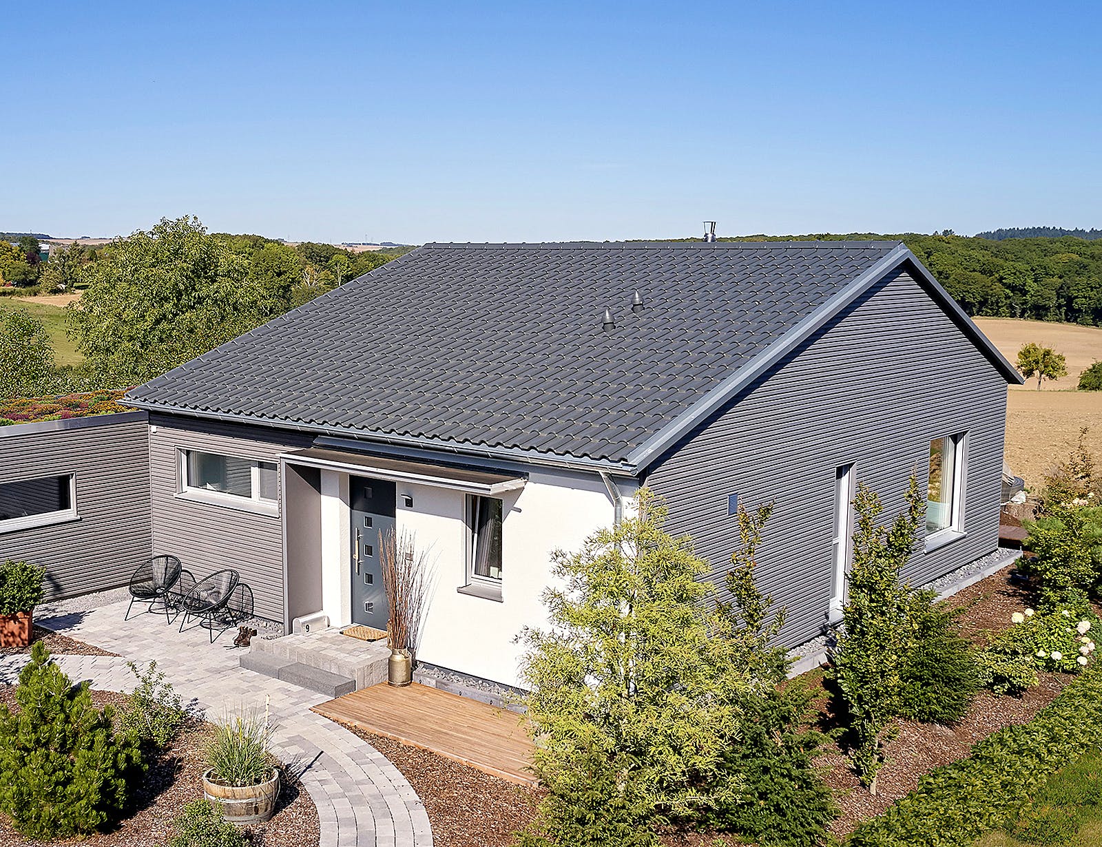Fertighaus Bieker - Kundenhaus von Bau-Fritz Schlüsselfertig ab 375000€, Bungalow Außenansicht 1