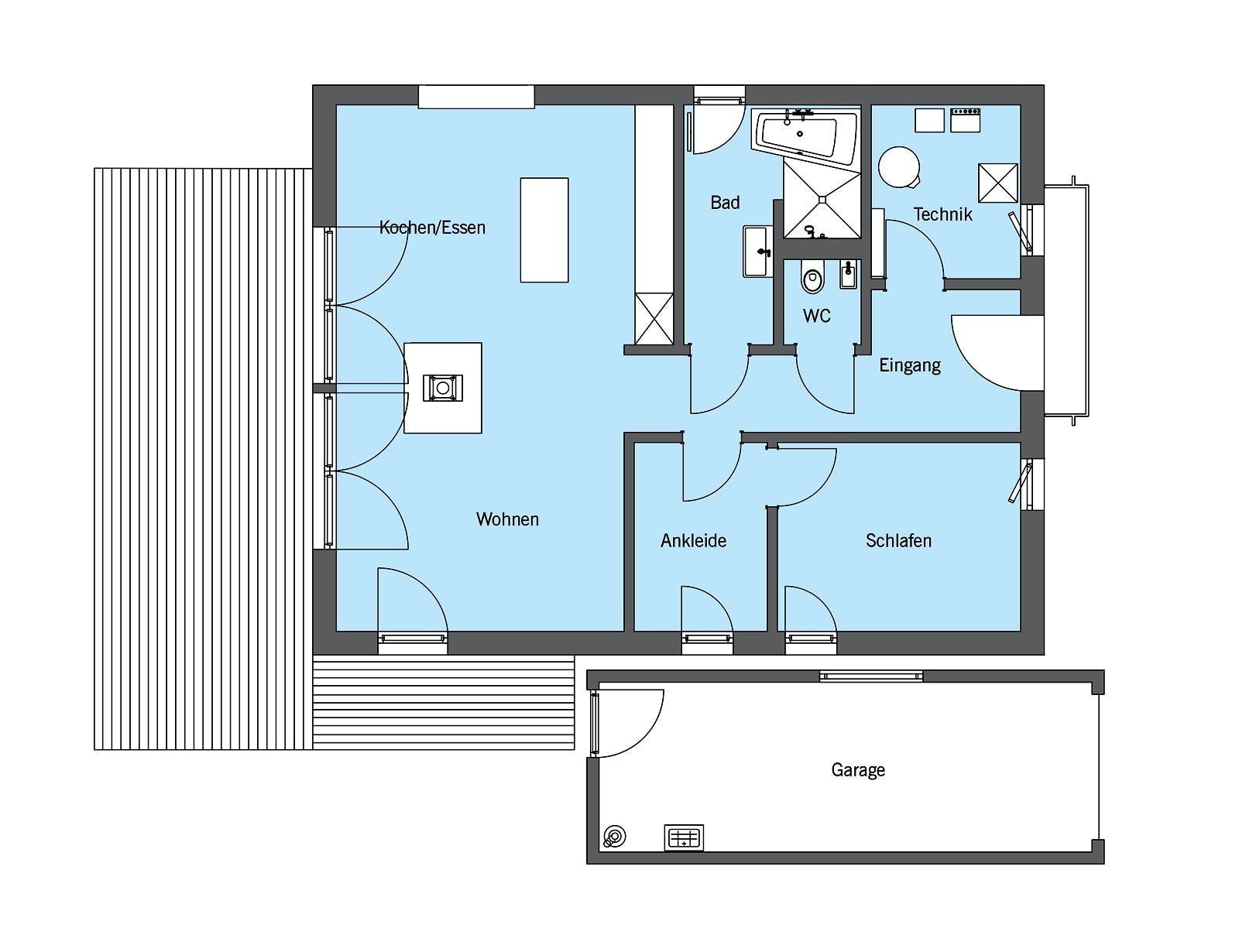 Fertighaus Bieker - Kundenhaus von Bau-Fritz Schlüsselfertig ab 375000€, Bungalow Grundriss 1