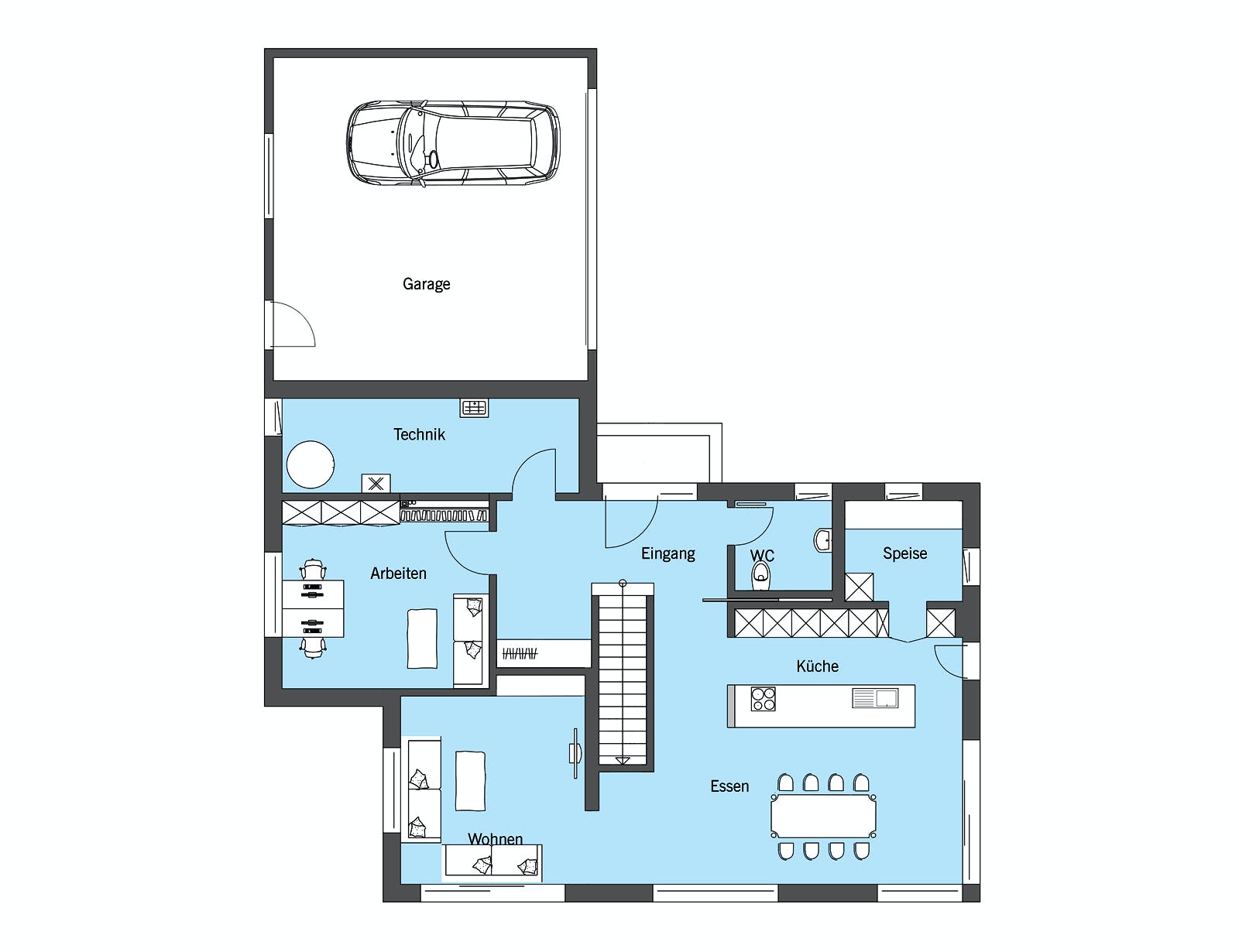Fertighaus Gruber - Kundenhaus von Bau-Fritz Schlüsselfertig ab 765000€, Satteldach-Klassiker Grundriss 1
