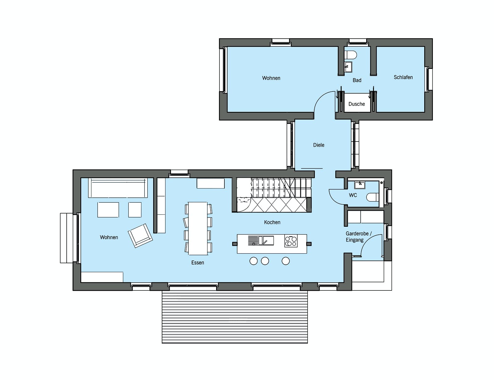 Fertighaus Lichtblick - Musterhaus Erkheim von Bau-Fritz Schlüsselfertig ab 650000€, Satteldach-Klassiker Grundriss 1