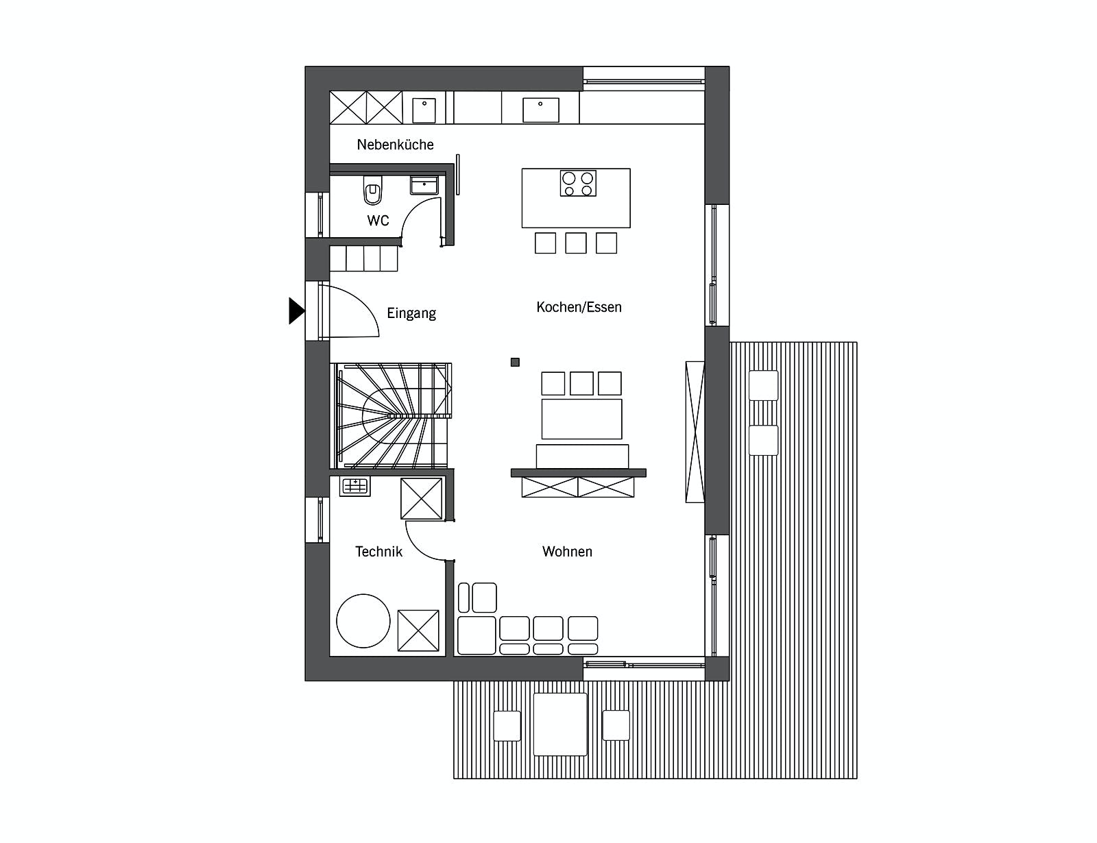 Fertighaus my smart green home - MH Schwarzwald von Bau-Fritz Schlüsselfertig ab 675762€, Satteldach-Klassiker Grundriss 1