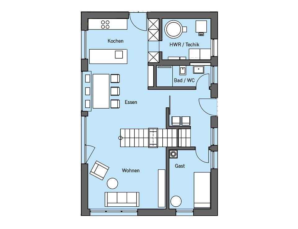 Fertighaus Remiger - Kundenhaus von Bau-Fritz Schlüsselfertig ab 470000€, Satteldach-Klassiker Grundriss 1