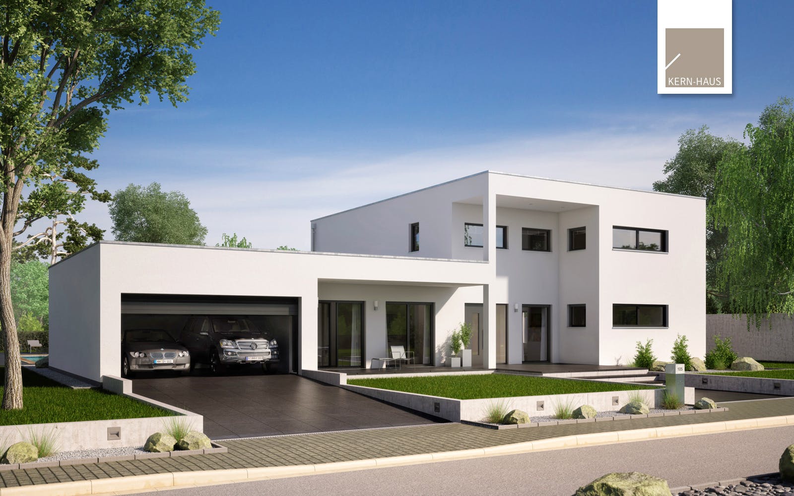 Massivhaus Bauhaus Ixeo von Kern-Haus Schlüsselfertig ab 818900€, Cubushaus Außenansicht 1