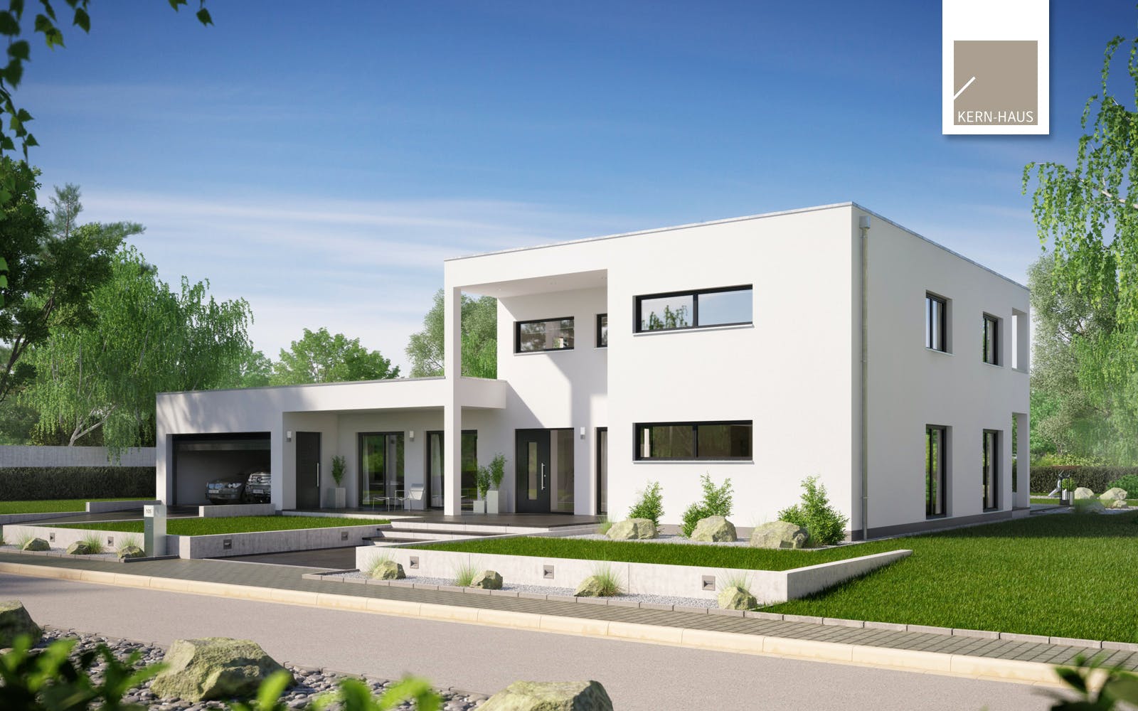 Massivhaus Bauhaus Ixeo von Kern-Haus Schlüsselfertig ab 818900€, Cubushaus Außenansicht 2