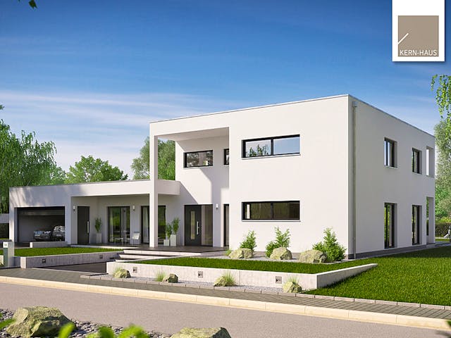 Massivhaus Bauhaus Ixeo von Kern-Haus Schlüsselfertig ab 754900€, Cubushaus Außenansicht 2