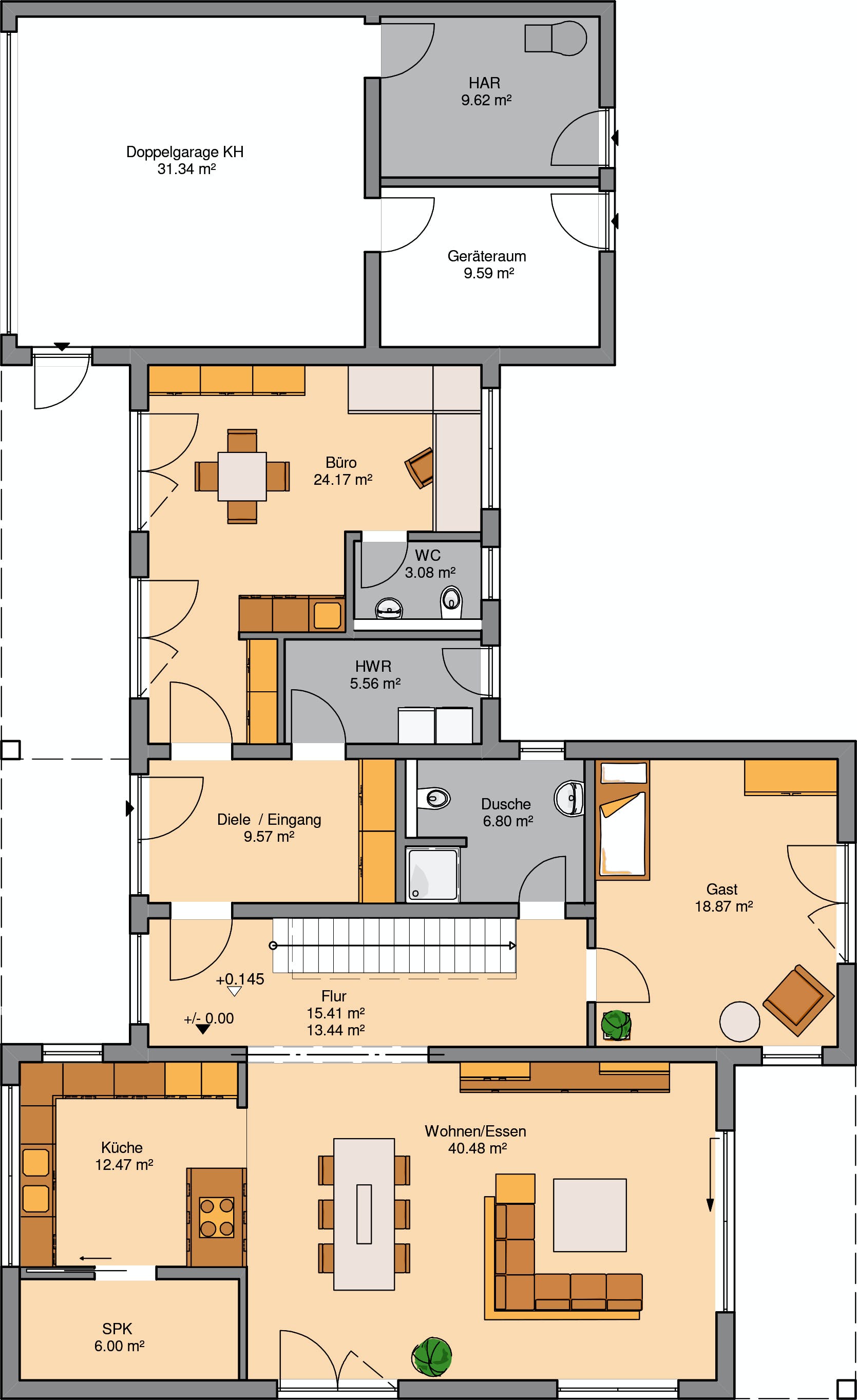 Massivhaus Bauhaus Ixeo von Kern-Haus Schlüsselfertig ab 818900€, Cubushaus Grundriss 1