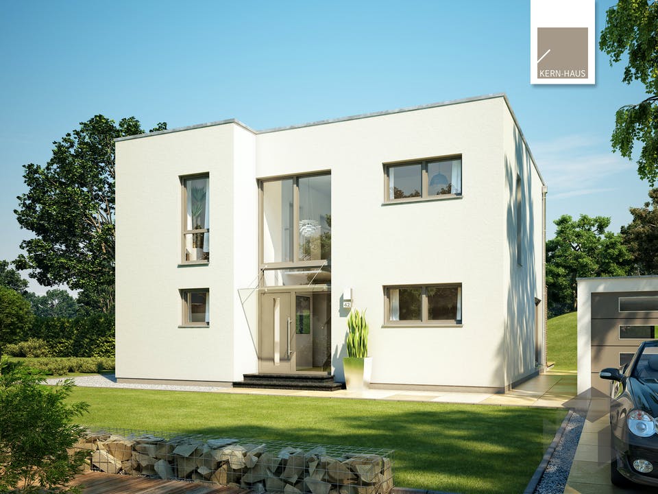 Massivhaus Bauhaus Linea von Kern-Haus Schlüsselfertig ab 445900€, Cubushaus Außenansicht 1
