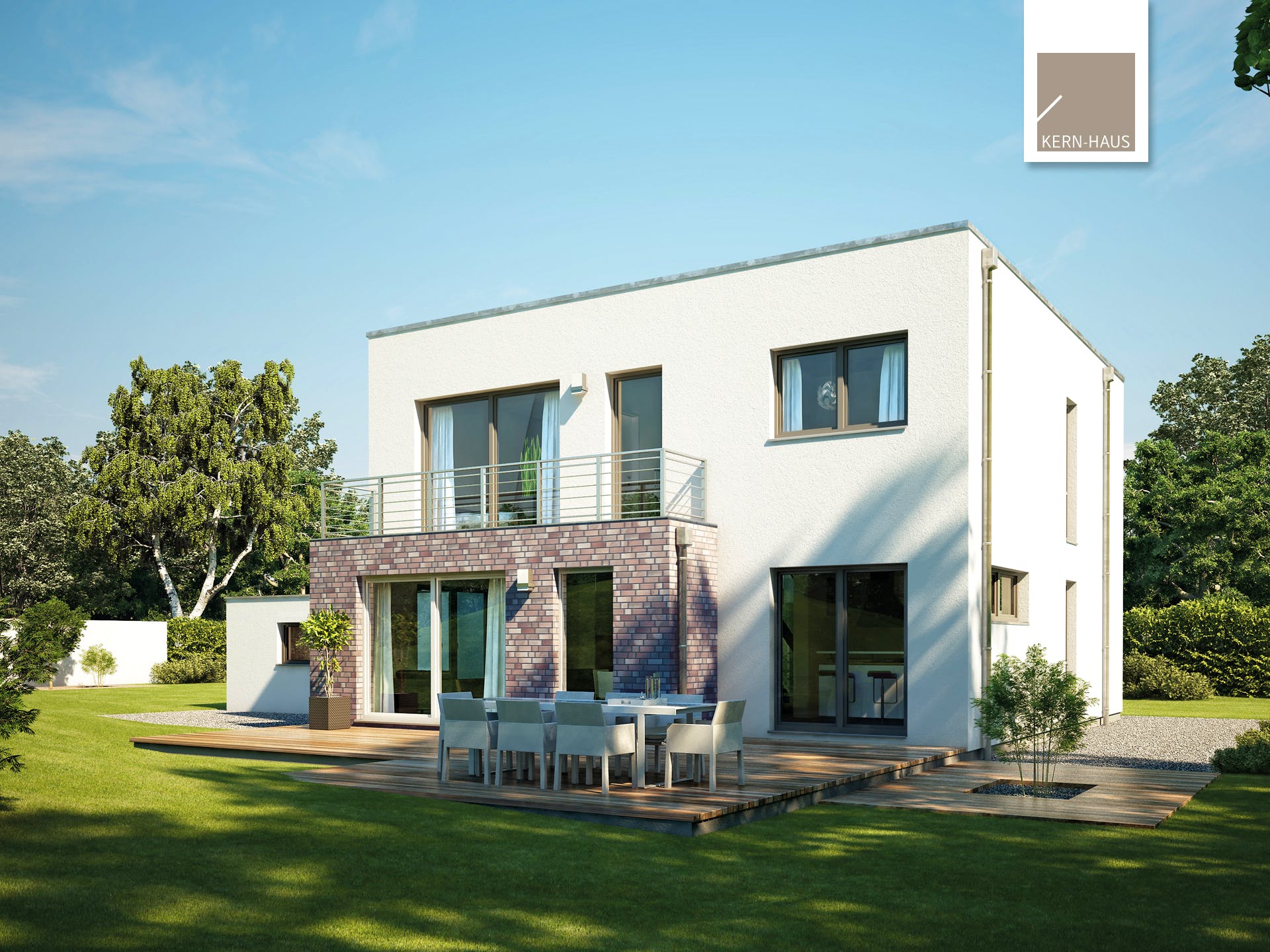 Massivhaus Bauhaus Linea von Kern-Haus Schlüsselfertig ab 512900€, Cubushaus Außenansicht 2