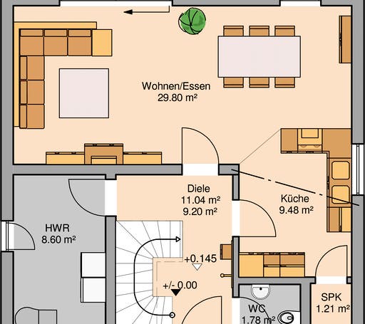 Massivhaus Bauhaus Novum von Kern-Haus Schlüsselfertig ab 366900€, Cubushaus Grundriss 1