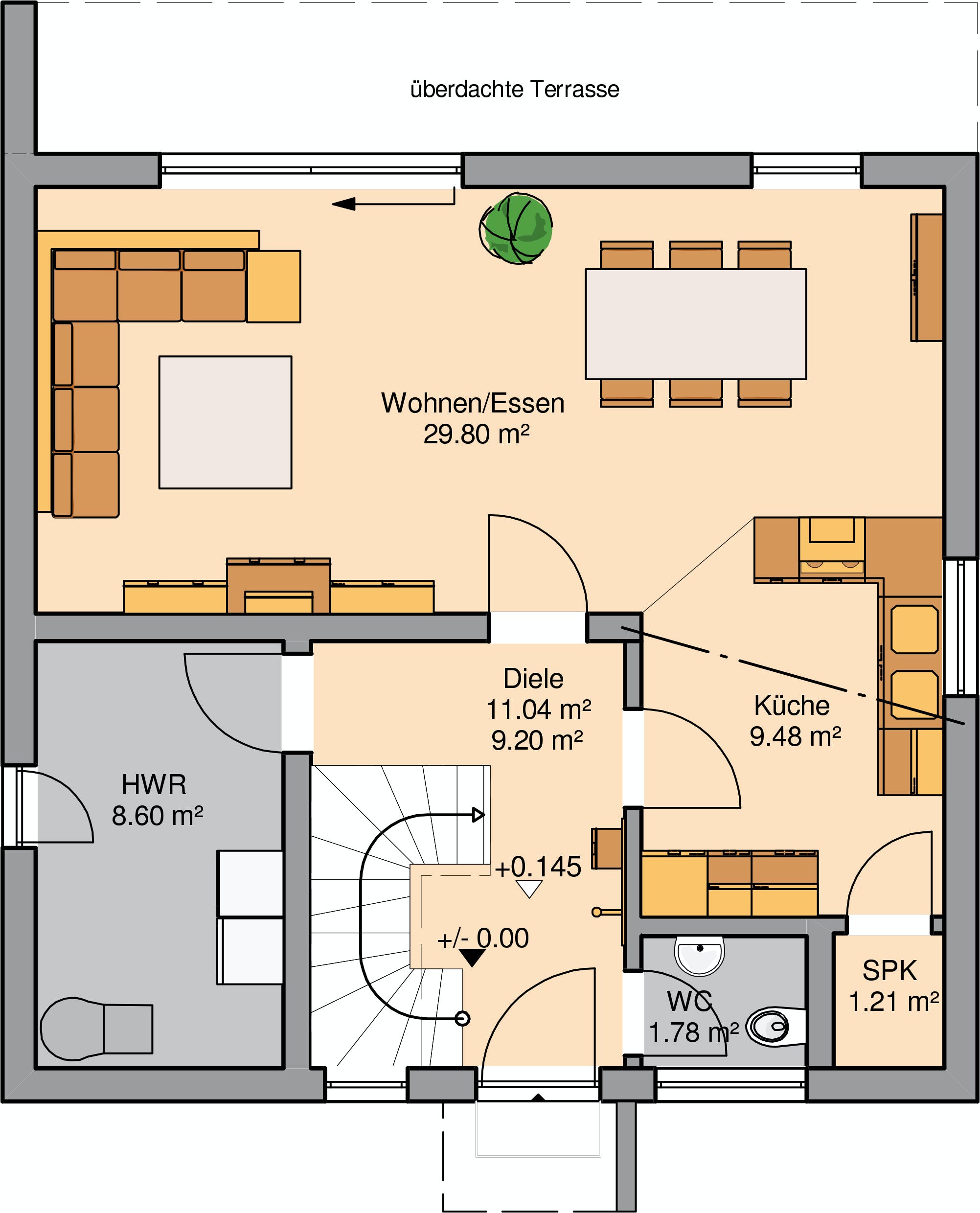 Massivhaus Bauhaus Novum von Kern-Haus Schlüsselfertig ab 418900€, Cubushaus Grundriss 1