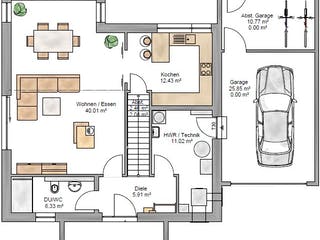 Fertighaus Bauhaus 160 inkl. Eingangsüberdachung von Suckfüll Energiesparhaus Schlüsselfertig ab 484875€, Grundriss 1