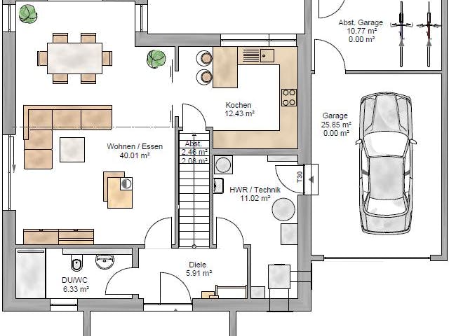 Fertighaus Bauhaus 160 inkl. Eingangsüberdachung von Suckfüll Energiesparhaus Schlüsselfertig ab 484875€, Grundriss 1