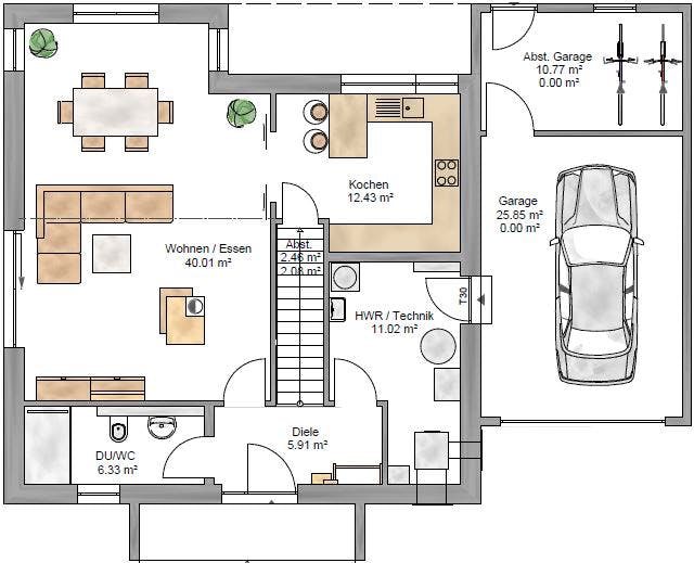 Fertighaus Bauhaus 160 inkl. Eingangsüberdachung von Suckfüll Energiesparhaus Schlüsselfertig ab 418494€, Grundriss 1