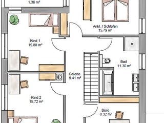 Fertighaus Bauhaus 160 inkl. Eingangsüberdachung von Suckfüll Energiesparhaus Schlüsselfertig ab 484875€, Grundriss 2