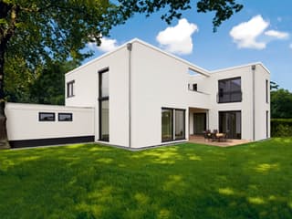 Fertighaus Bauhausvilla Cubus von Haacke Haus Schlüsselfertig ab 440000€, Cubushaus Außenansicht 1