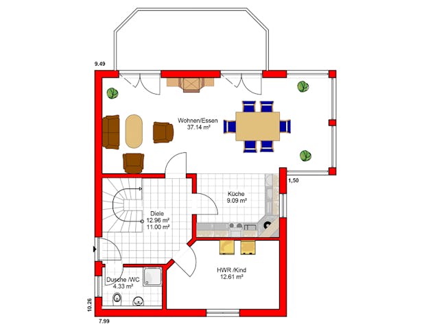 Massivhaus SUNFLOWER von BAUTREND-Haus, Satteldach-Klassiker Grundriss 1