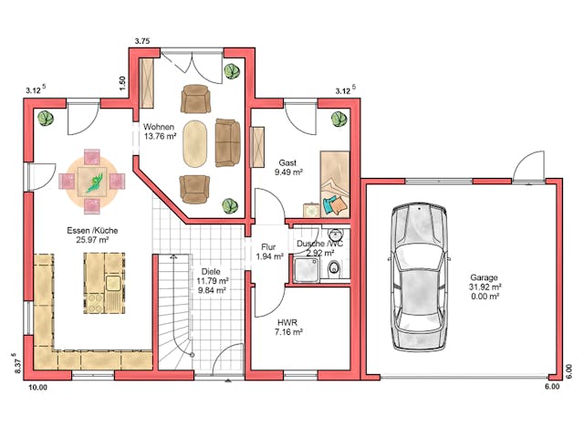Massivhaus Toscana von BAUTREND-Haus, Stadtvilla Grundriss 1