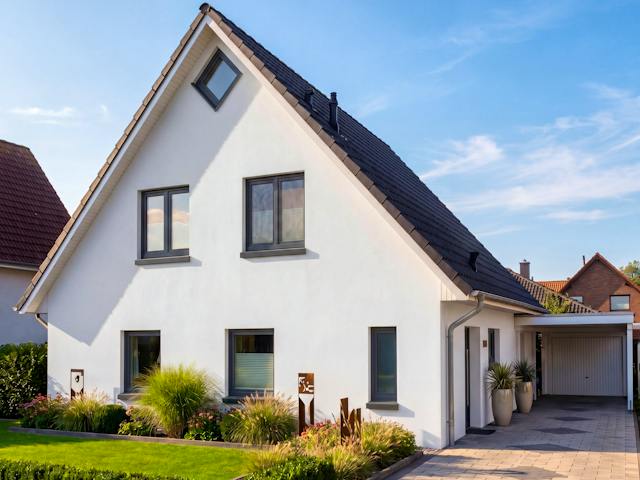 Massivhaus Satteldach 131 von AMR-Wohnbau Schlüsselfertig ab 291000€, Satteldach-Klassiker Außenansicht 1