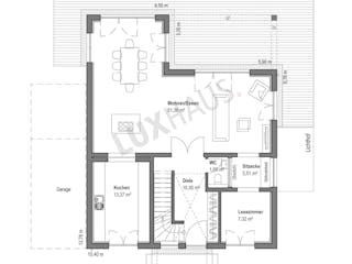 Fertighaus Walmdach 163 von LUXHAUS, Stadtvilla Grundriss 1