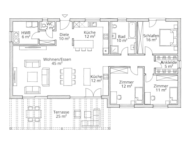 Massivhaus Bungalow 140/150 von Ever Energy Home, Bungalow Grundriss 1